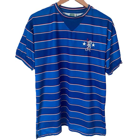 Chelsea FC Score Draw Official Retro Blue Striped CFC Soccer Jersey Men’s Large - Picture 1 of 7